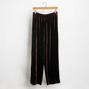 Citron Santa Monica 100% Silk Velvet Relaxed Pull On Pant Dark Brown Large